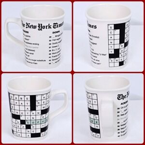 Fishs Eddy‎ New York Times Crossword Puzzle Mug Cream Ceramic Coffee Cup 4"